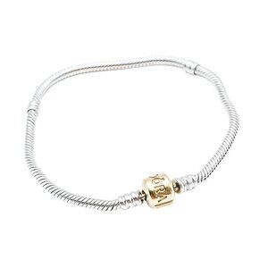 PANDORA Moments Sterling Silver Snake Chain Charm Bracelet With 14K Gold Clasp